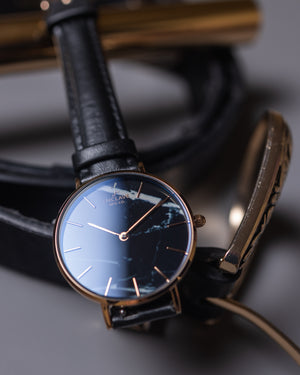 Gossamer - Black Marble / Rose Gold / Black Leather