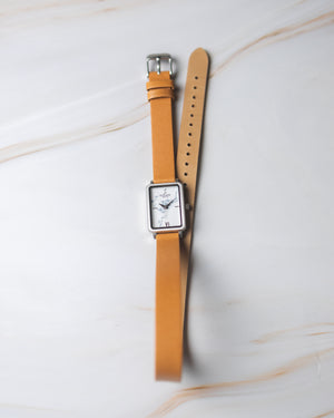 Aurora - White Marble / Silver / Brown Leather