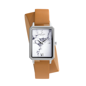 Aurora - White Marble / Silver / Brown Leather