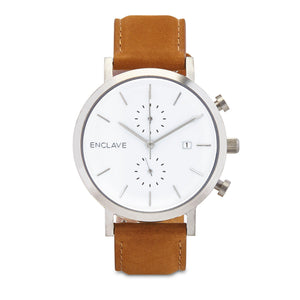 The Chrono - Silver / Brown Suede