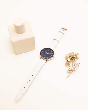Gossamer - Sky / Rose Gold / White Leather