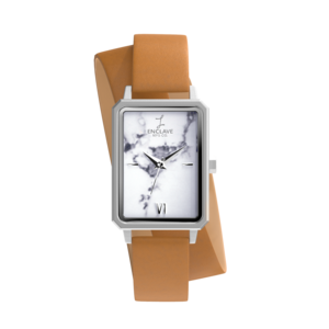 Aurora - White Marble / Silver / Brown Leather