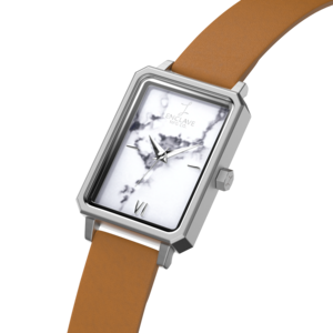 Aurora - White Marble / Silver / Brown Leather