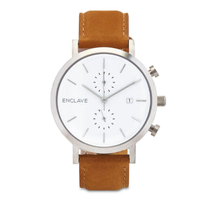 The Chrono - Silver / Brown Suede